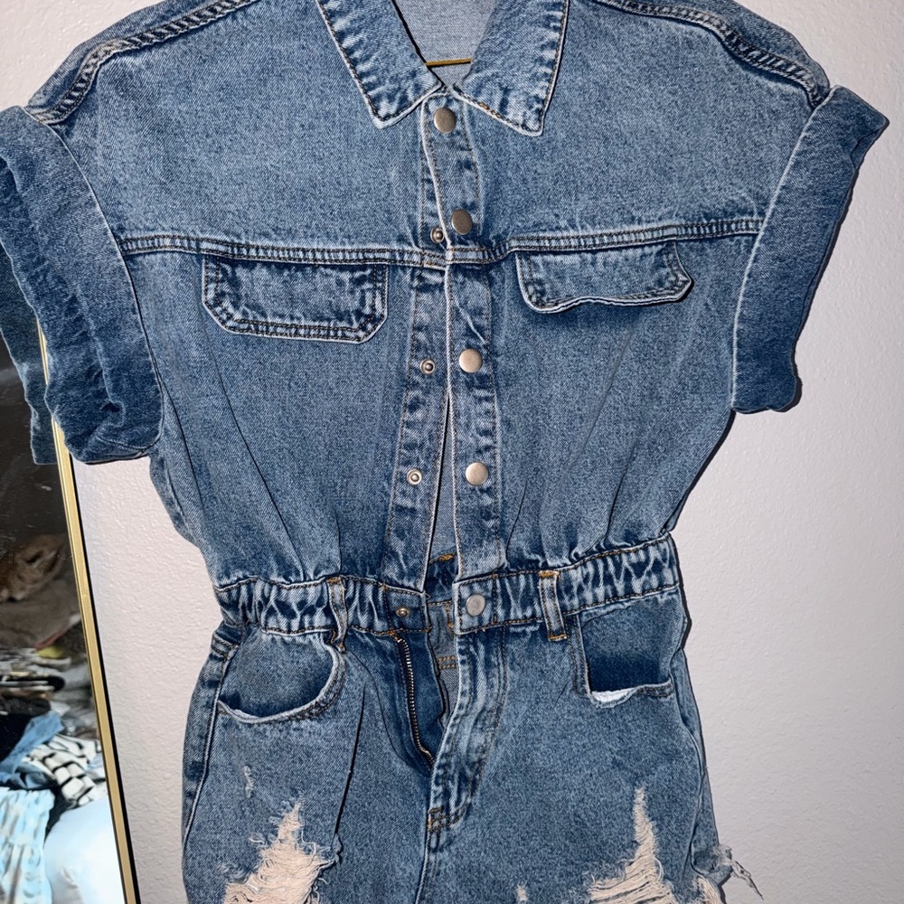 Denim Button-Up Romper